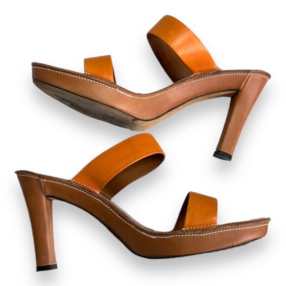 Donald J Pliner Chasta Orange Tan Two Strap Leather Heeled Sandals Womens Size 8 - Picture 6 of 9